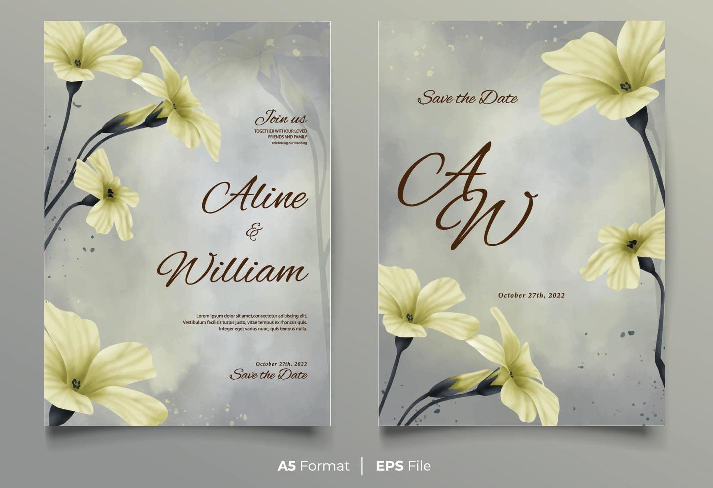 aquarel huwelijksuitnodiging met gele bloem ornament vector