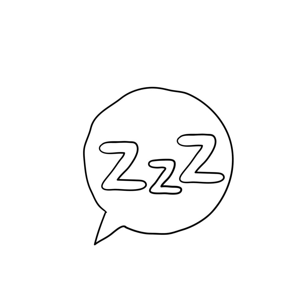 slaperig zzz zwarte praten zeepbel pictogram op witte achtergrond. ontwerpconcept over slapen, dromen, ontspannen, slapeloosheid. Met hand getrokken doodle stijl vector