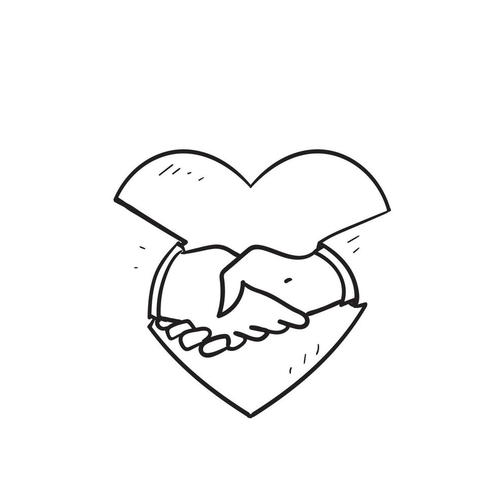 hand getrokken doodle hand schudden met liefde illustratie pictogram geïsoleerd vector