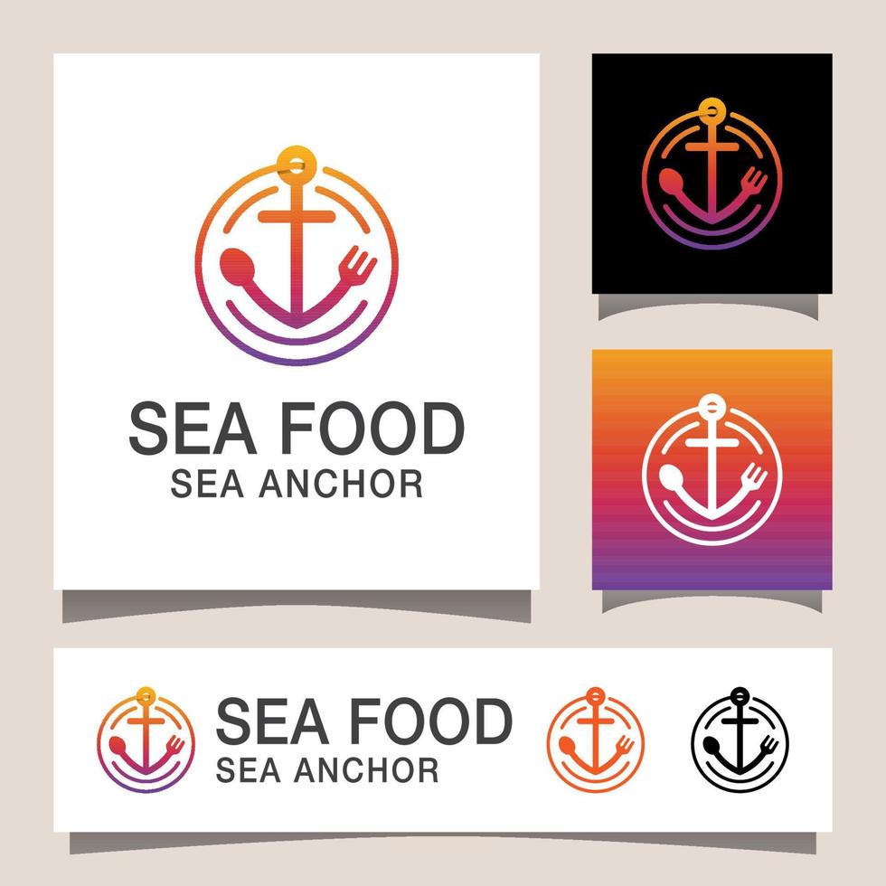 modern zeevoedsellogo, visserslogo, zeeanker voor zakelijk eten vector