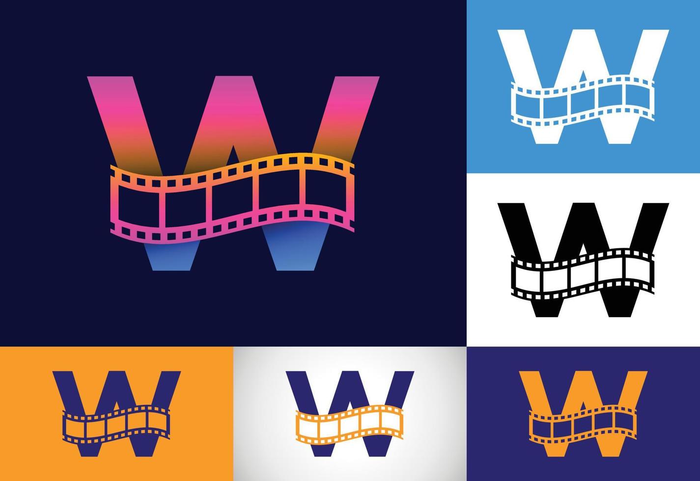 eerste w monogram alfabet verwerkt met filmrol. video en film logo concept. lettertype embleem. logo voor de entertainmentbusiness en bedrijfsidentiteit vector