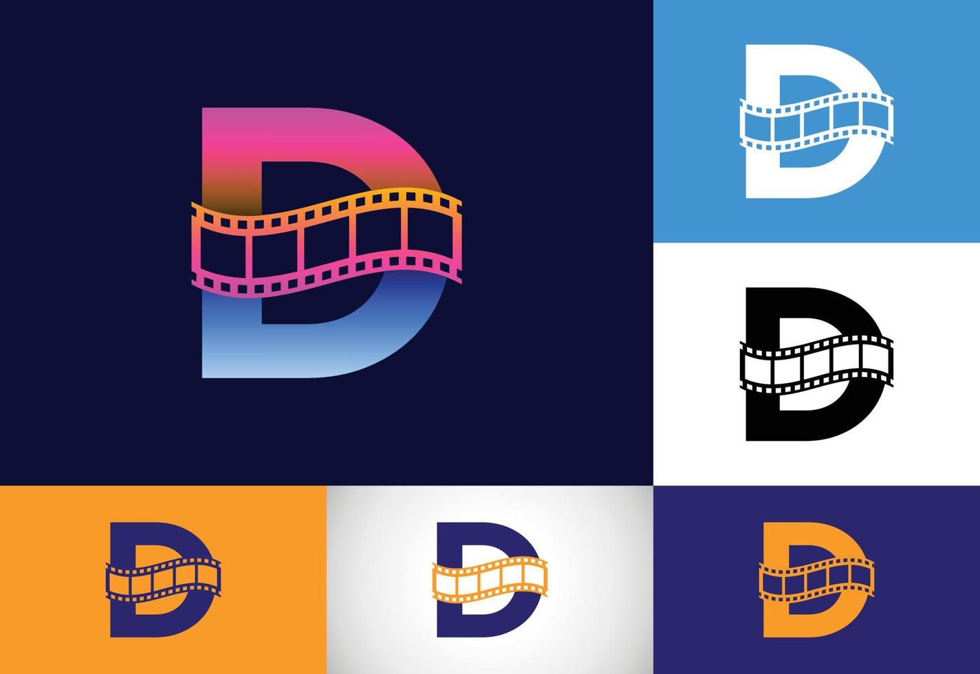 eerste d monogram alfabet opgenomen met filmrol. video en film logo concept. lettertype embleem. logo voor de entertainmentbusiness en bedrijfsidentiteit vector