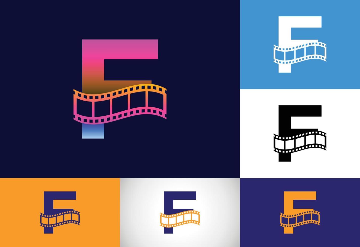 eerste f monogram alfabet verwerkt met filmrol. video en film logo concept. lettertype embleem. logo voor de entertainmentbusiness en bedrijfsidentiteit vector