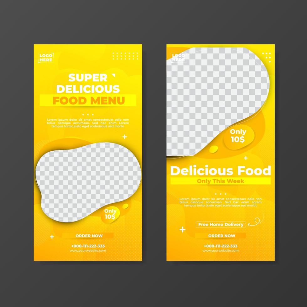 voedsel menu banner verkoop promotie sjabloonontwerp. bewerkbaar vectorontwerp met vloeibare achtergrond. vector