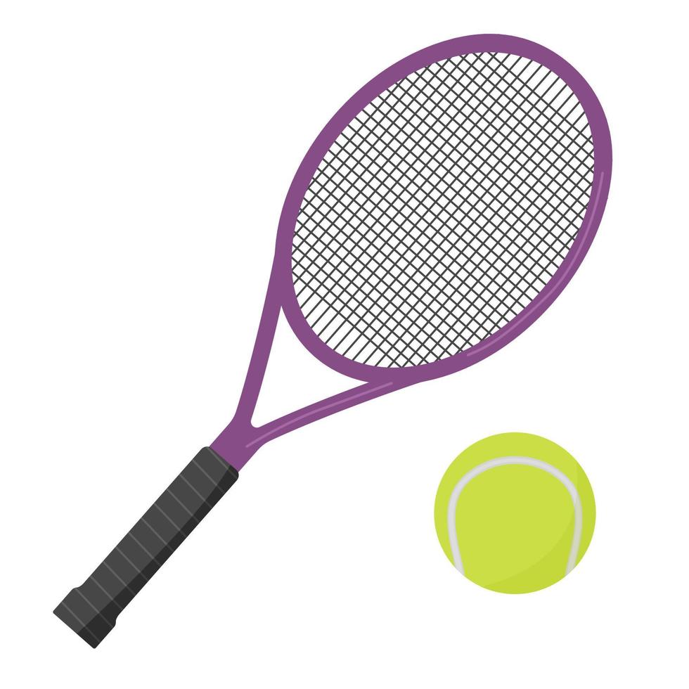 een racket en een tennisbal. artikelen voor sport en een sportieve levensstijl. vlak. vector illustratie