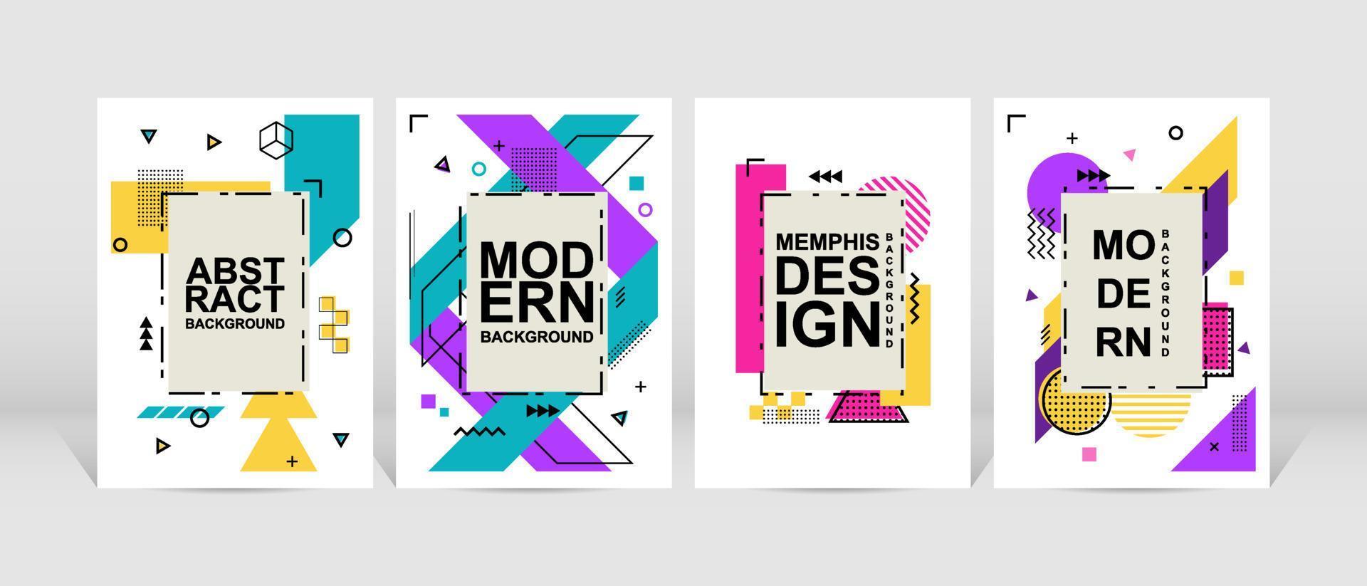 trendy geometrisch ontwerp. set van trendy memphis-ontwerp. kleurrijk geometrisch ontwerp als achtergrond. toepasbaar voor flyer, brochure, omslag, tijdschrift, boek, banner, etc. vector