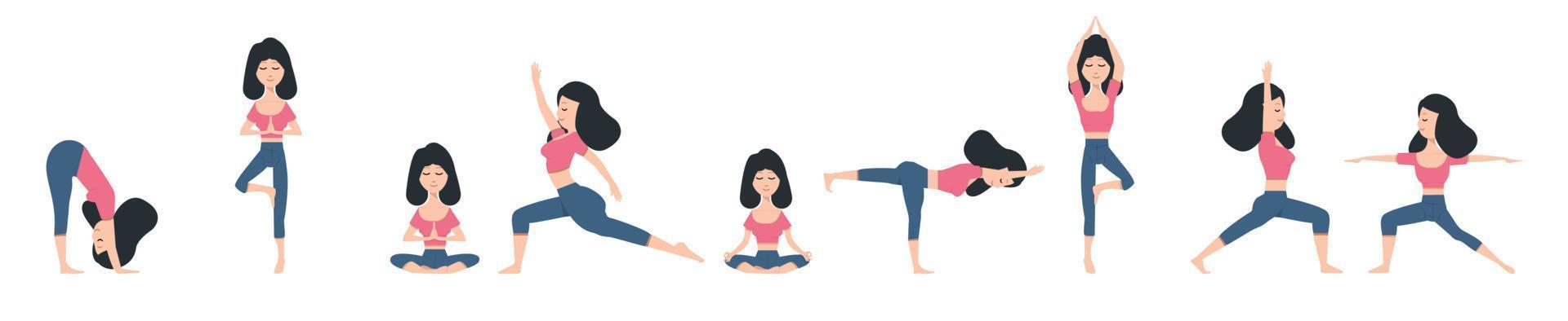 mensen vrouwen beoefenen yoga houdingen set vector