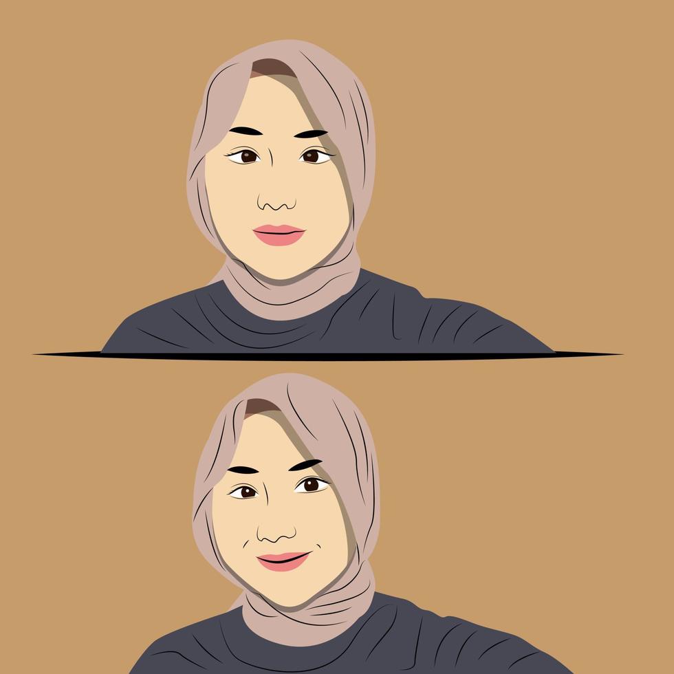 Aziatische moslimvrouw met hijab. vectorillustratie in cartoon-stijl. avatar op een bruine achtergrond. vector