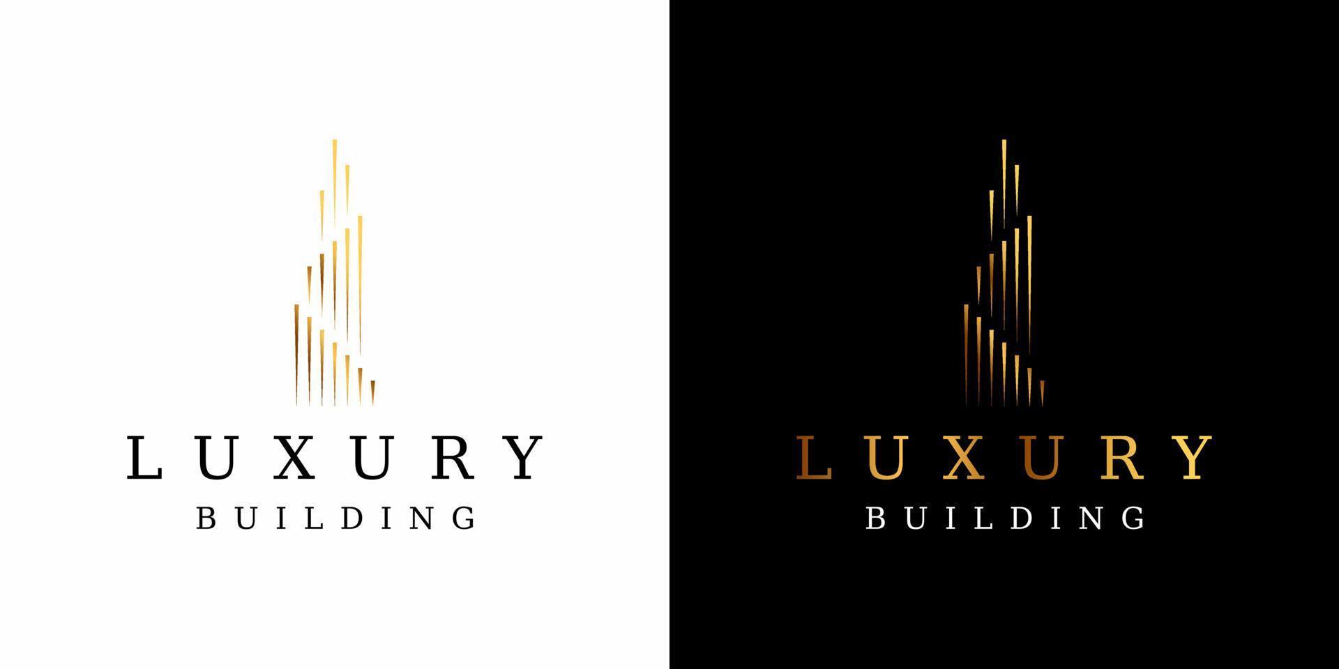 luxe gebouw logo ontwerp op een witte en donkere achtergrond. vector