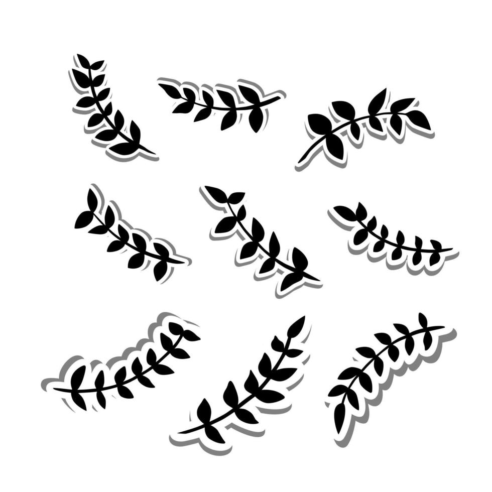 zwarte negen bladeren op wit silhouet en grijze schaduw. vectorillustratie over de natuur. vector
