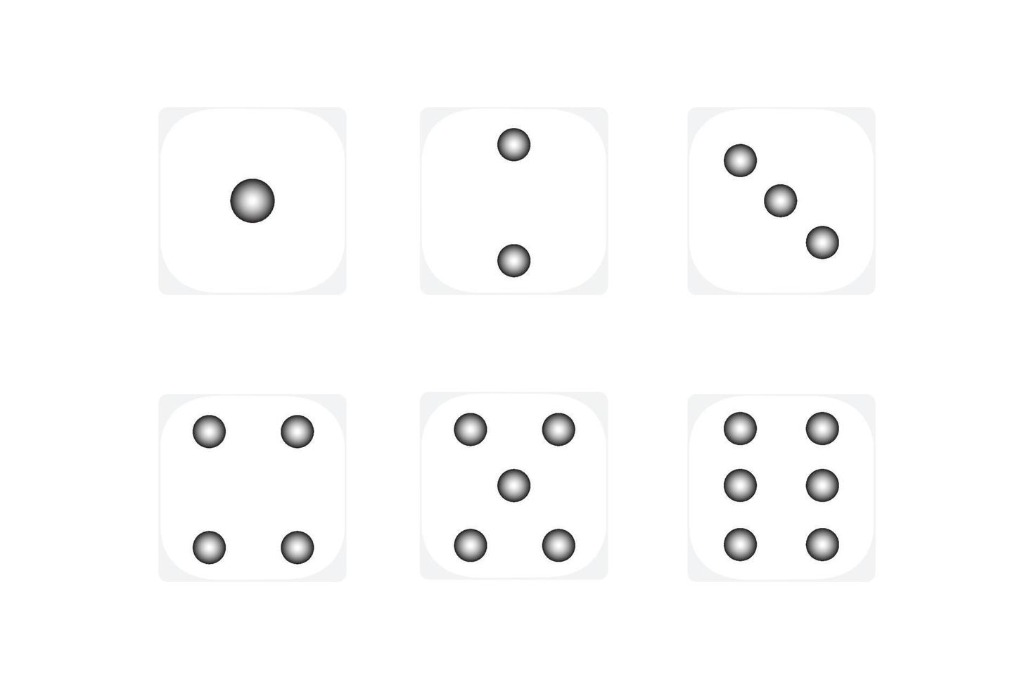 zes witte dobbelstenen met zwarte stippen op een witte achtergrond vector