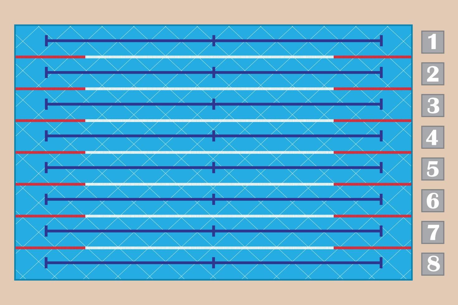 sportzwembad bovenaanzicht, zwembad met acht banen vector