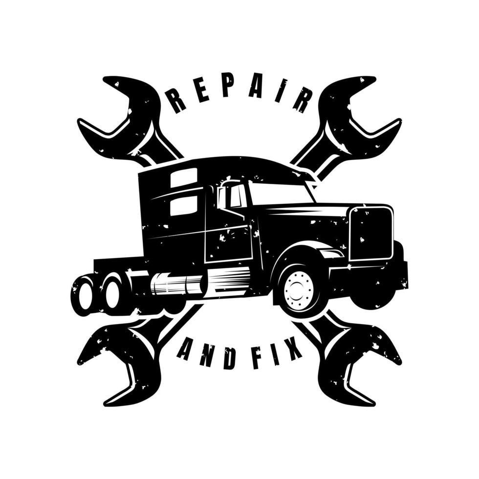 semi vrachtwagen reparatie illustratie logo ontwerp vector