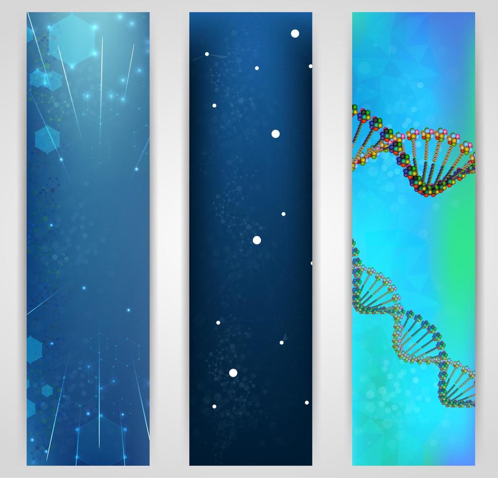 vectorillustratie van een reeks verticale moleculen dna-banners vector