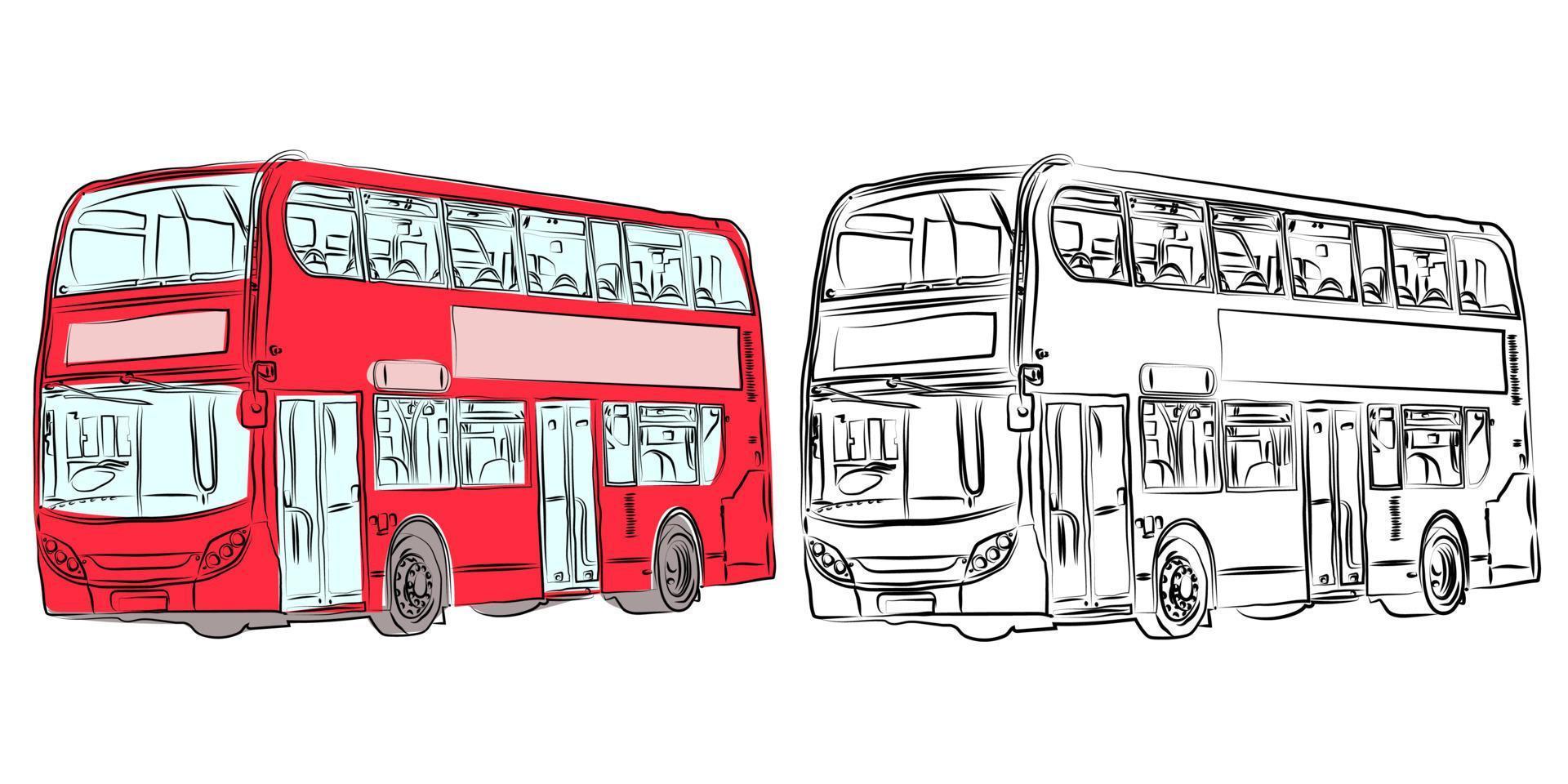 londen dubbeldekker moderne bus in rood en potloodtekening met vooraanzicht. rode bus. vector