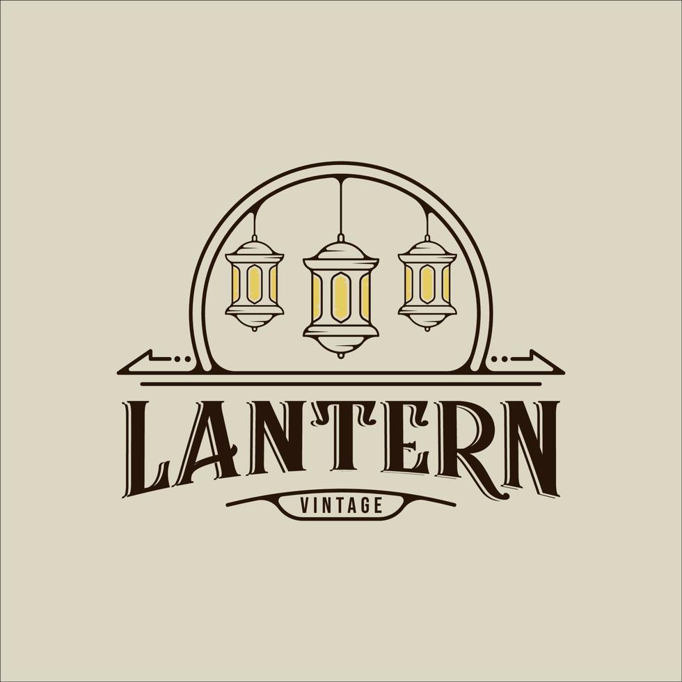 lantaarn logo lijn vintage vector illustratie sjabloon pictogram grafisch ontwerp. straatlantaarnteken of symbool met kenteken retro typografiestijl