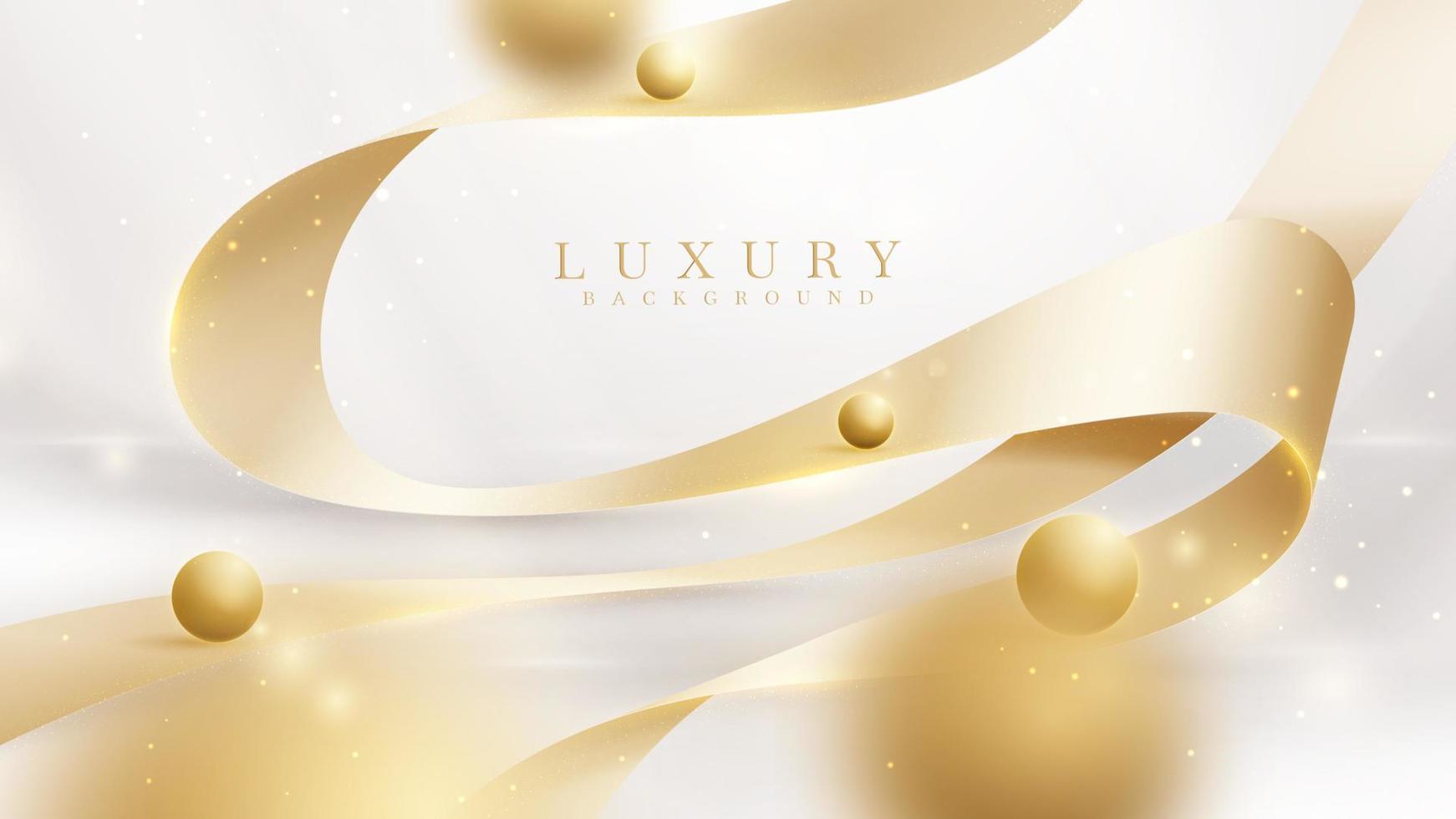 luxe achtergrond met gouden lintelement en 3D-baldecoratie met vervagingseffect en glitterlicht met bokeh. vector