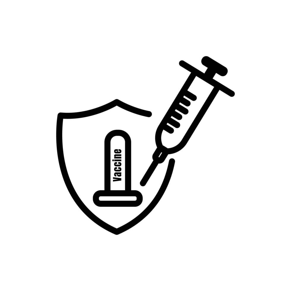 schildpictogram met spuit. geschikt voor vaccinsymbool. lijn pictogramstijl. eenvoudig ontwerp bewerkbaar. ontwerpsjabloon vector