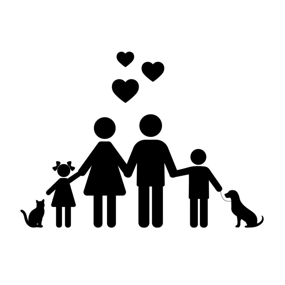 silhouet van een familie met dieren vector