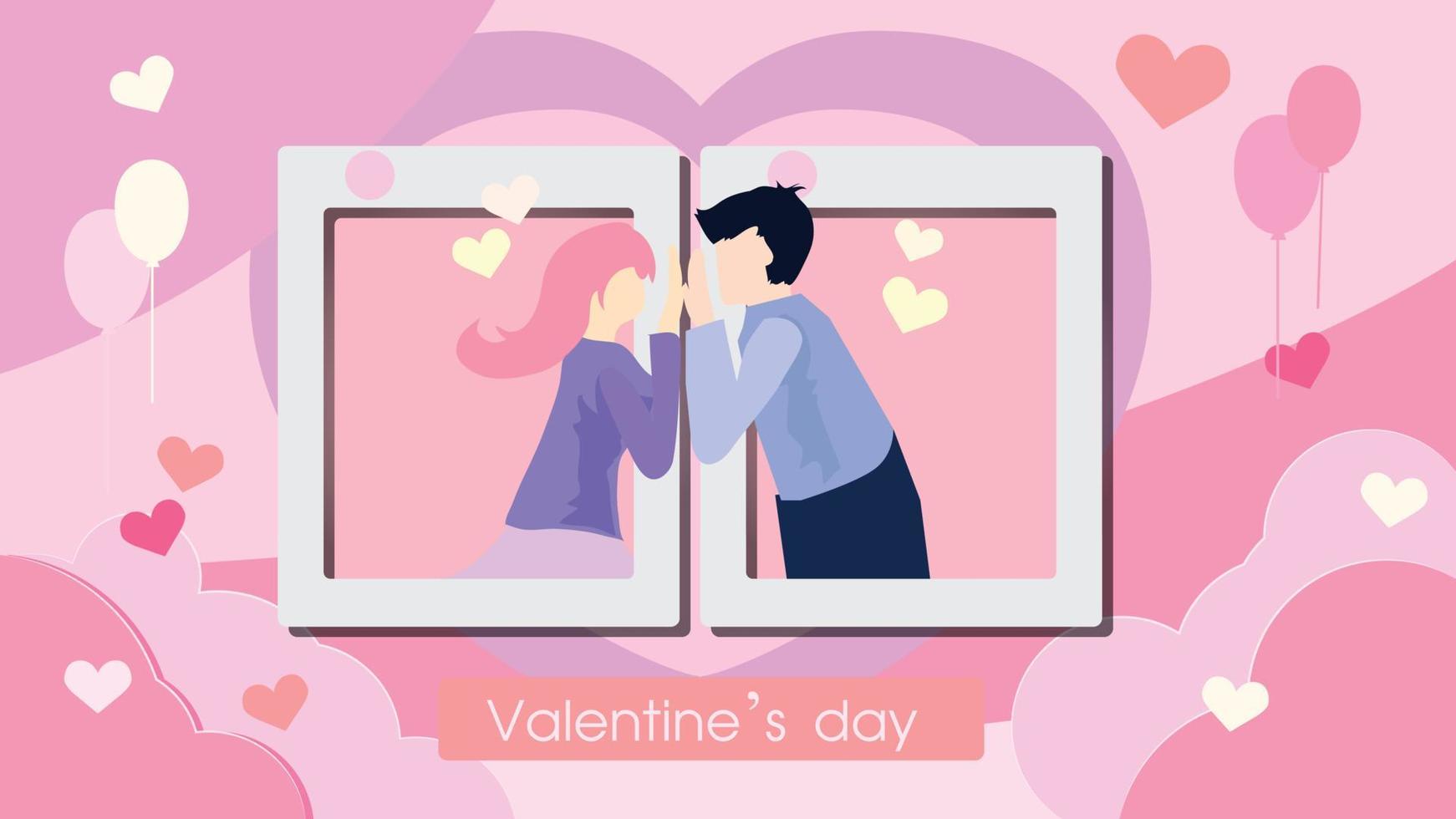 roze paar zoet om de dag van liefde te begroeten. Valentijnsdag, hart en wolk, 2d illustratie vector