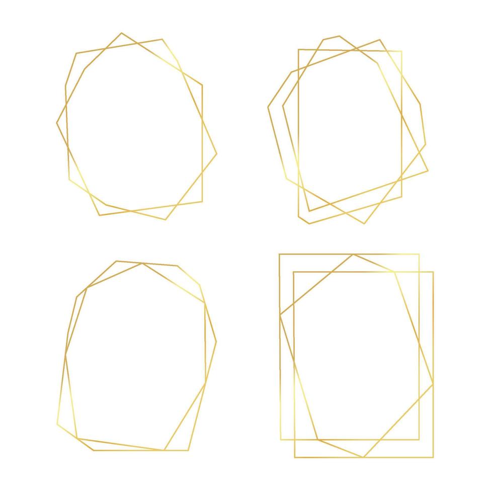 set van gouden geometrische randen. luxe veelhoekige frames, randen voor huwelijksuitnodigingen, wenskaarten. vectorillustratie geïsoleerd op een witte achtergrond vector