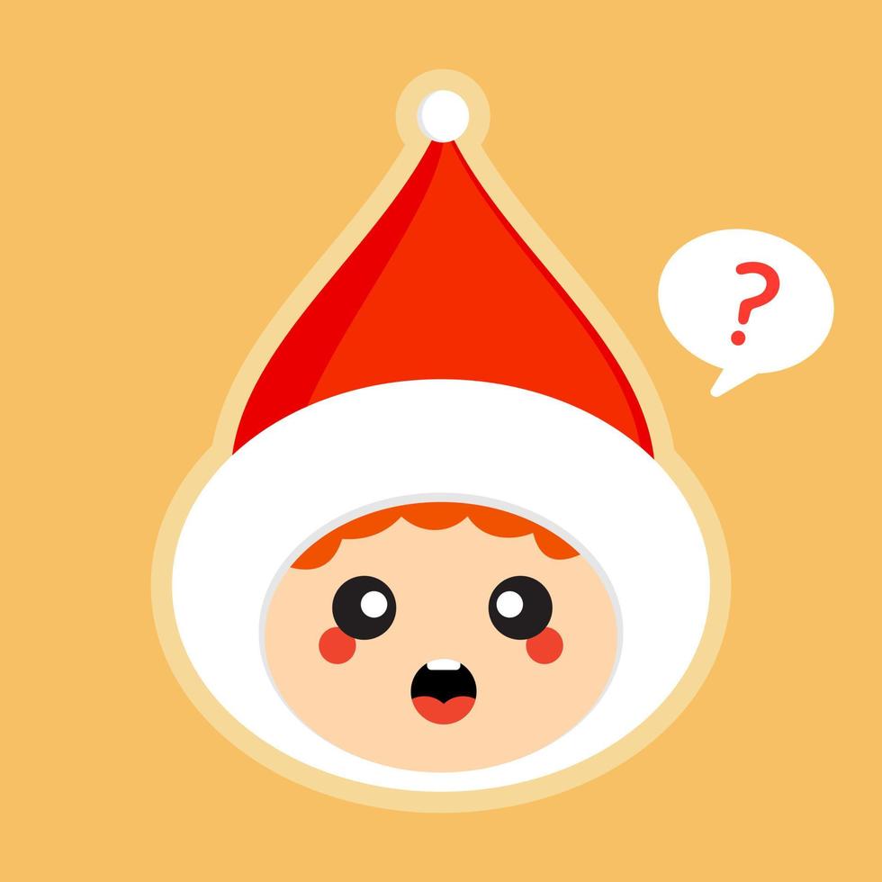 schattige cartoon kerst kinderen. jongen met kerstmuts vectorillustratie in vlakke stijl. kawaii-mascotte voor kerst-, winter-, nieuwjaars-, web- of wenskaarten, vector