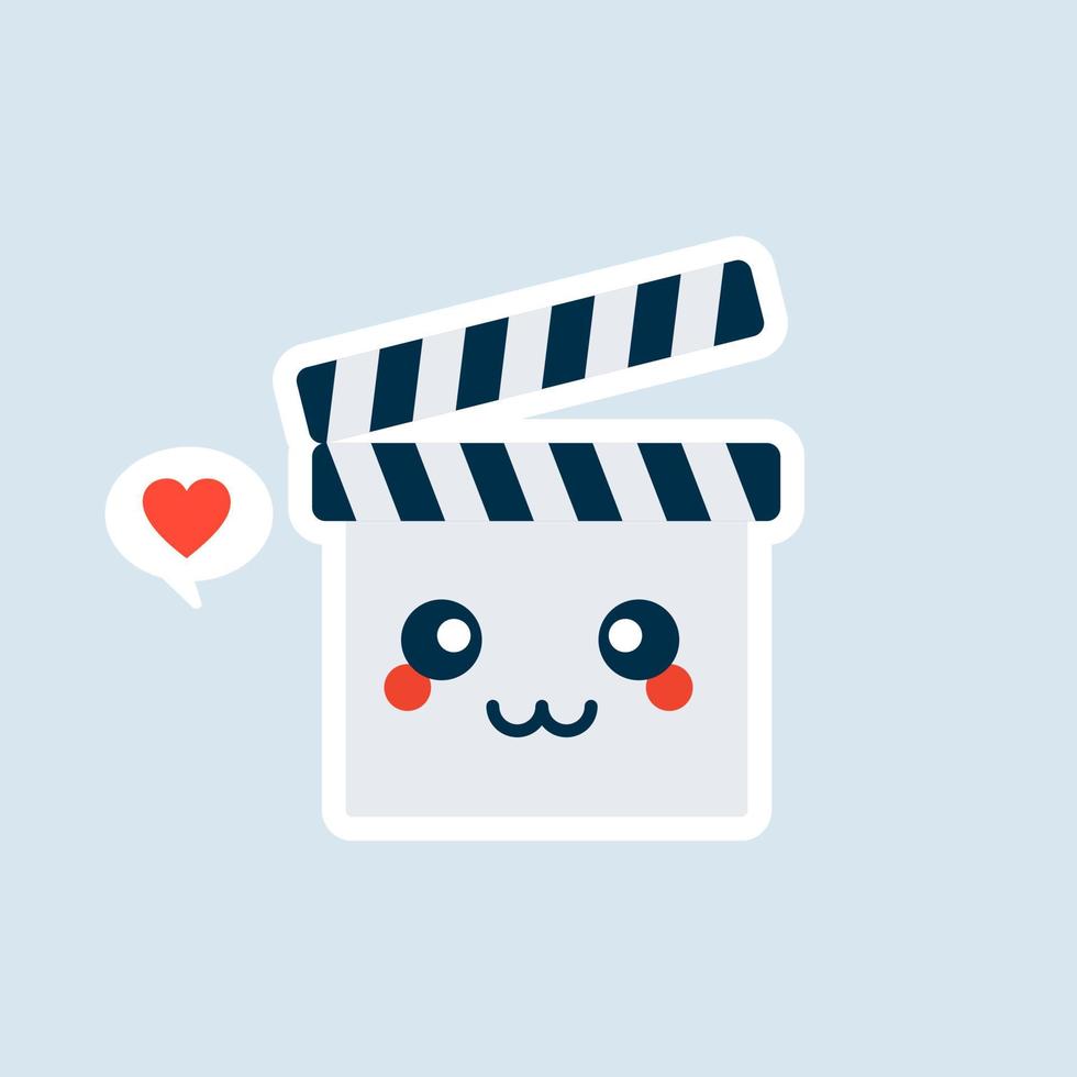 schattige cartoon Filmklapper karakter vector pictogram illustratie. kawaii Filmklapper mascotte, film icoon concept. platte cartoonstijl geschikt voor webbestemmingspagina, banner, sticker, achtergrond