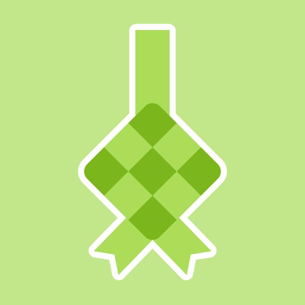 rijst knoedel of ketupat pictogram in platte ontwerp geïsoleerd op groene achtergrond. eid mubarak vectorillustratie. vector