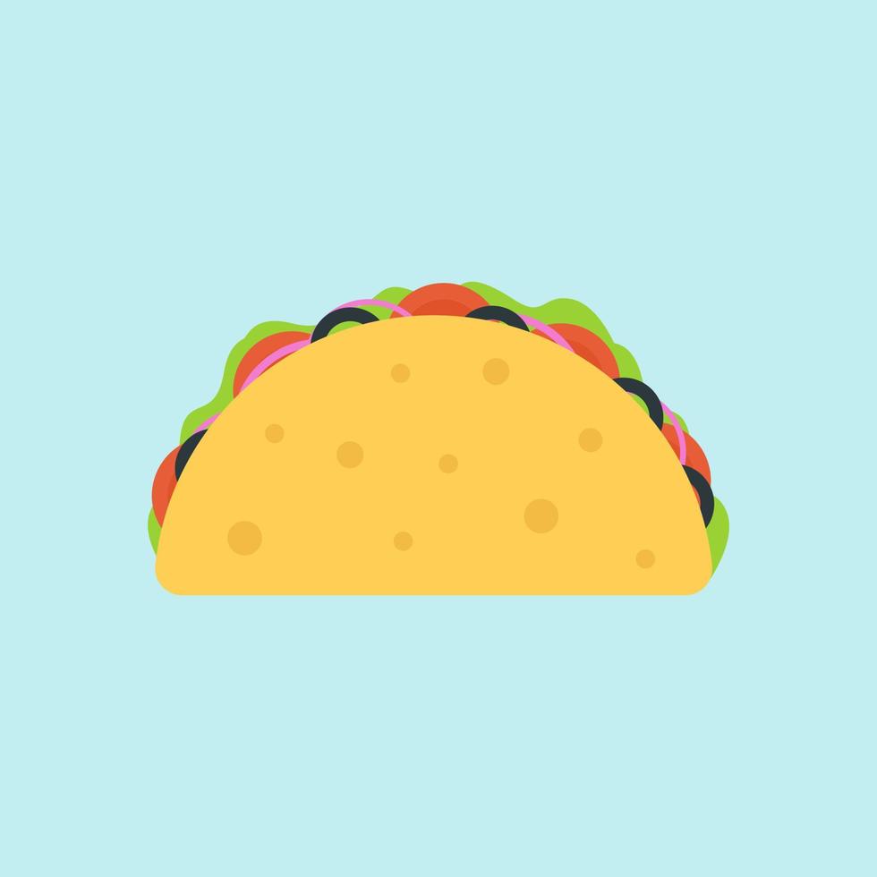 kleurrijk Mexicaans taco-symbool. cartoon platte taco's icoon voor fast food restaurant of café menu, advertentie, banners, stickers, logo ontwerp vector