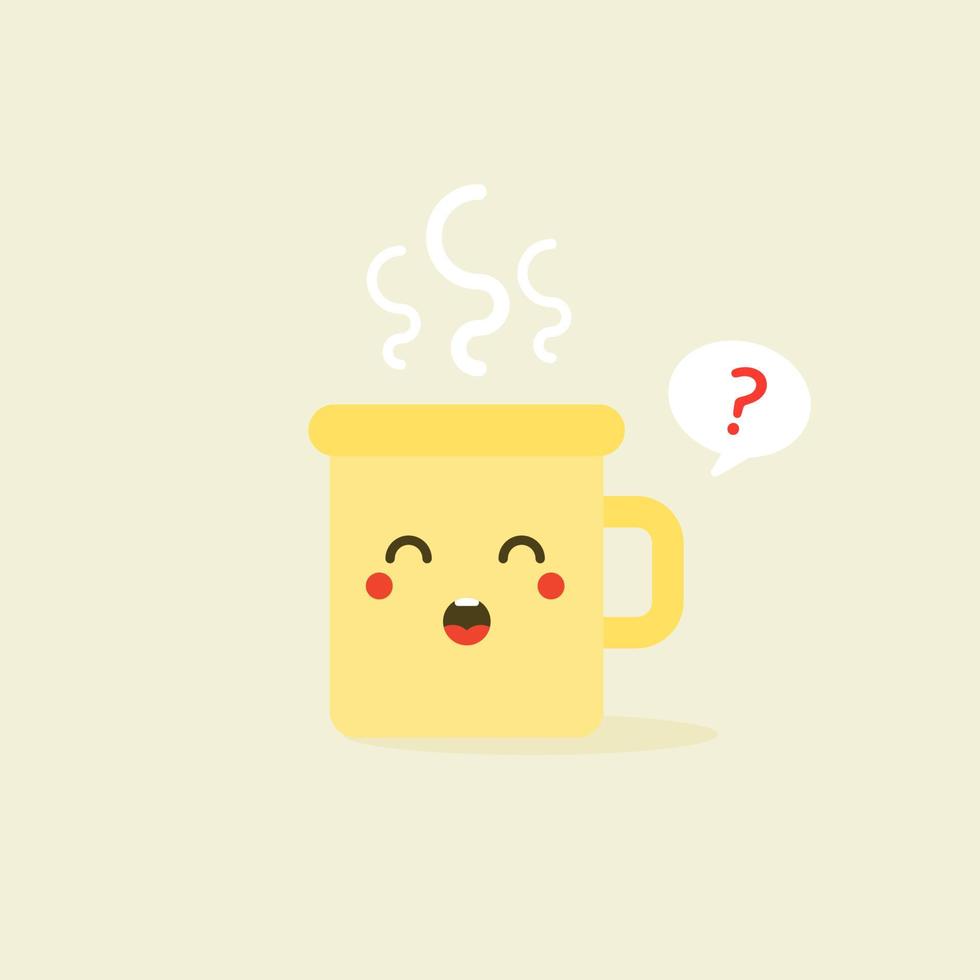 cup kawaii emoji met wangen en ogen. gekleurde mooie doodle kopjes karakter in platte ontwerpen met schattige cartoon gezichten. warme koffie en thee. vectorillustratie. vector