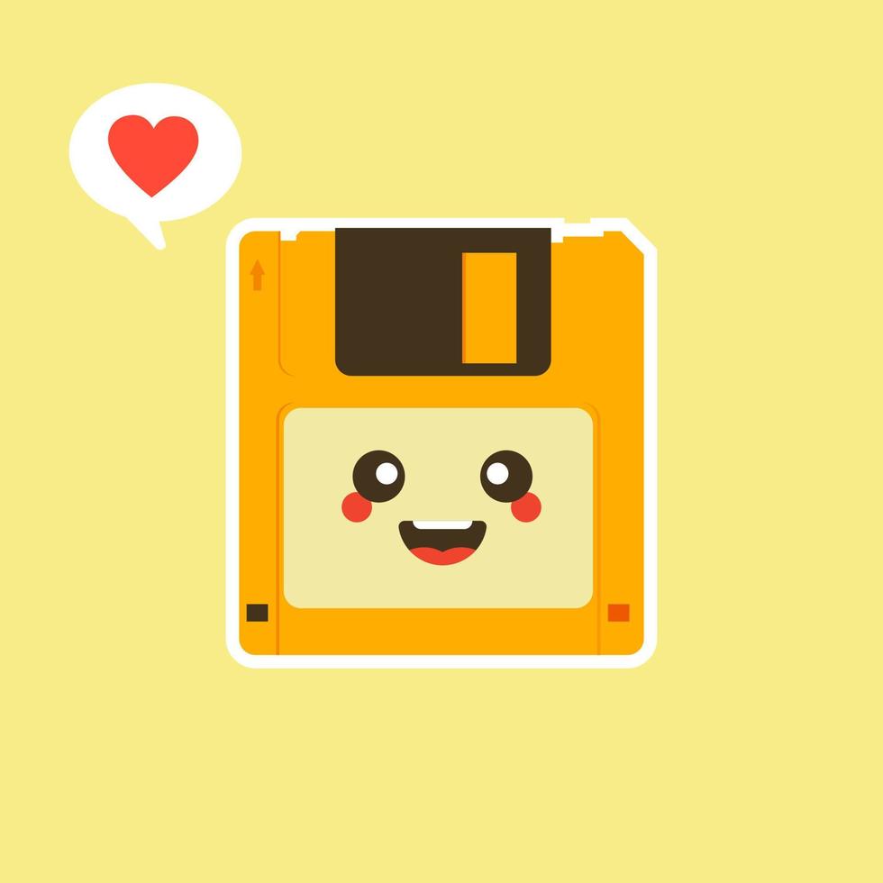 diskette vectorillustratie in vlakke stijl. leuke stijl en pose door beperkte vintage diskette. diskette oude technologie schattige kawaii cartoon vector