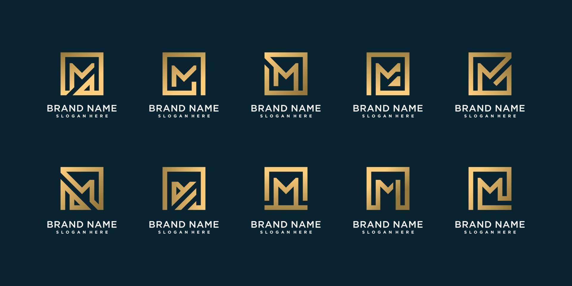 set van creatieve logo-collectie met initiaal m voor persoon of bedrijf met gouden vierkante concept premium vector