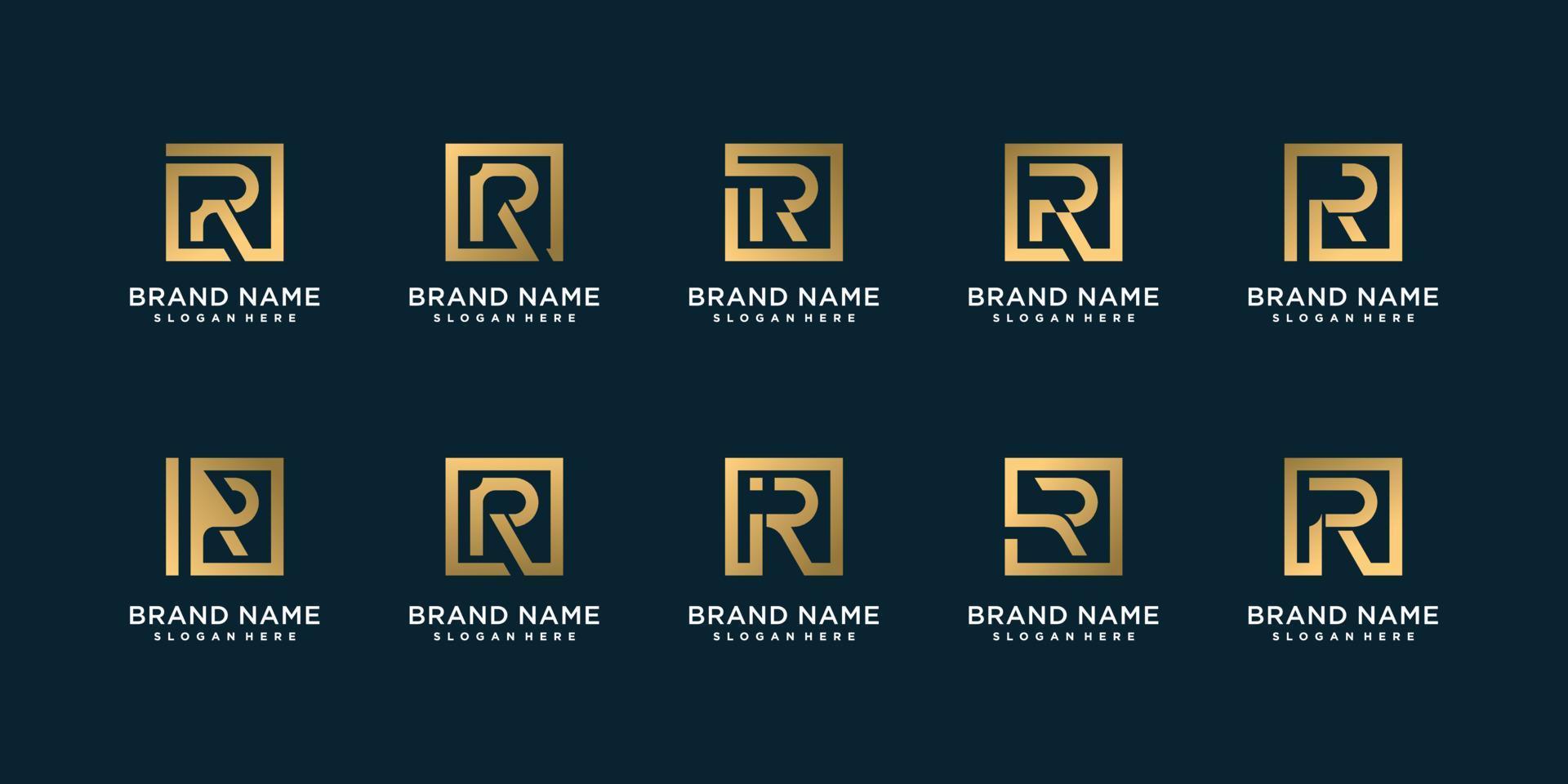 set van gouden letter logo-collectie met initiaal r, gouden, bedrijf, premium vector