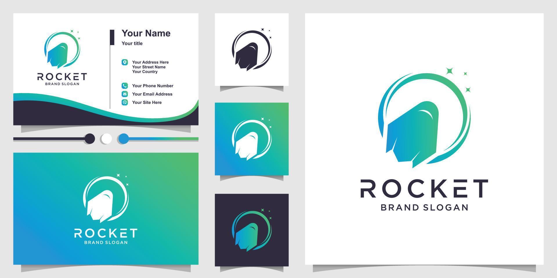 raketlogo met modern cool concept en visitekaartjeontwerpsjabloon premium vector