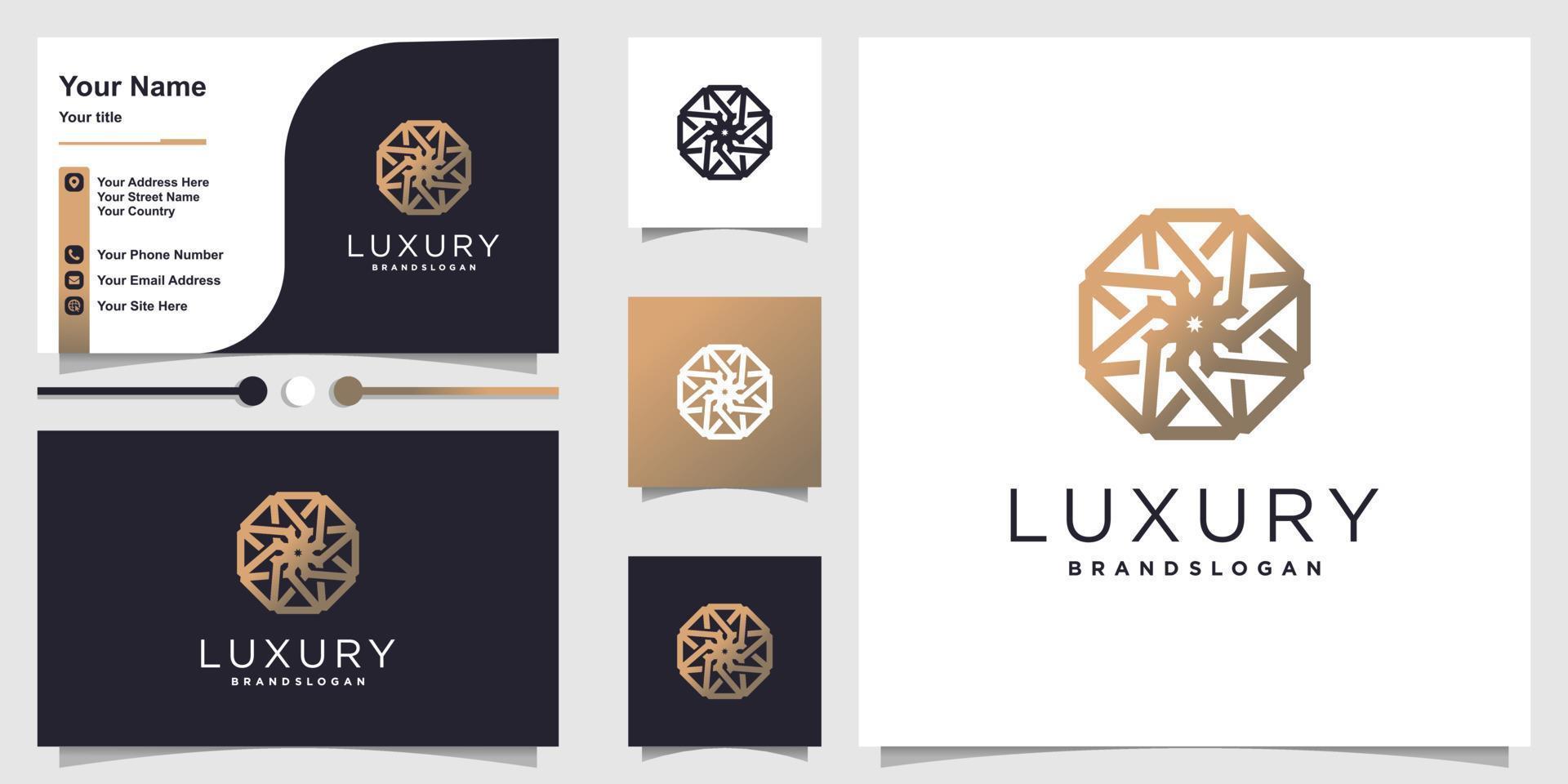 luxe logo met lijntekeningen ster binnen en visitekaartje ontwerpsjabloon premium vector