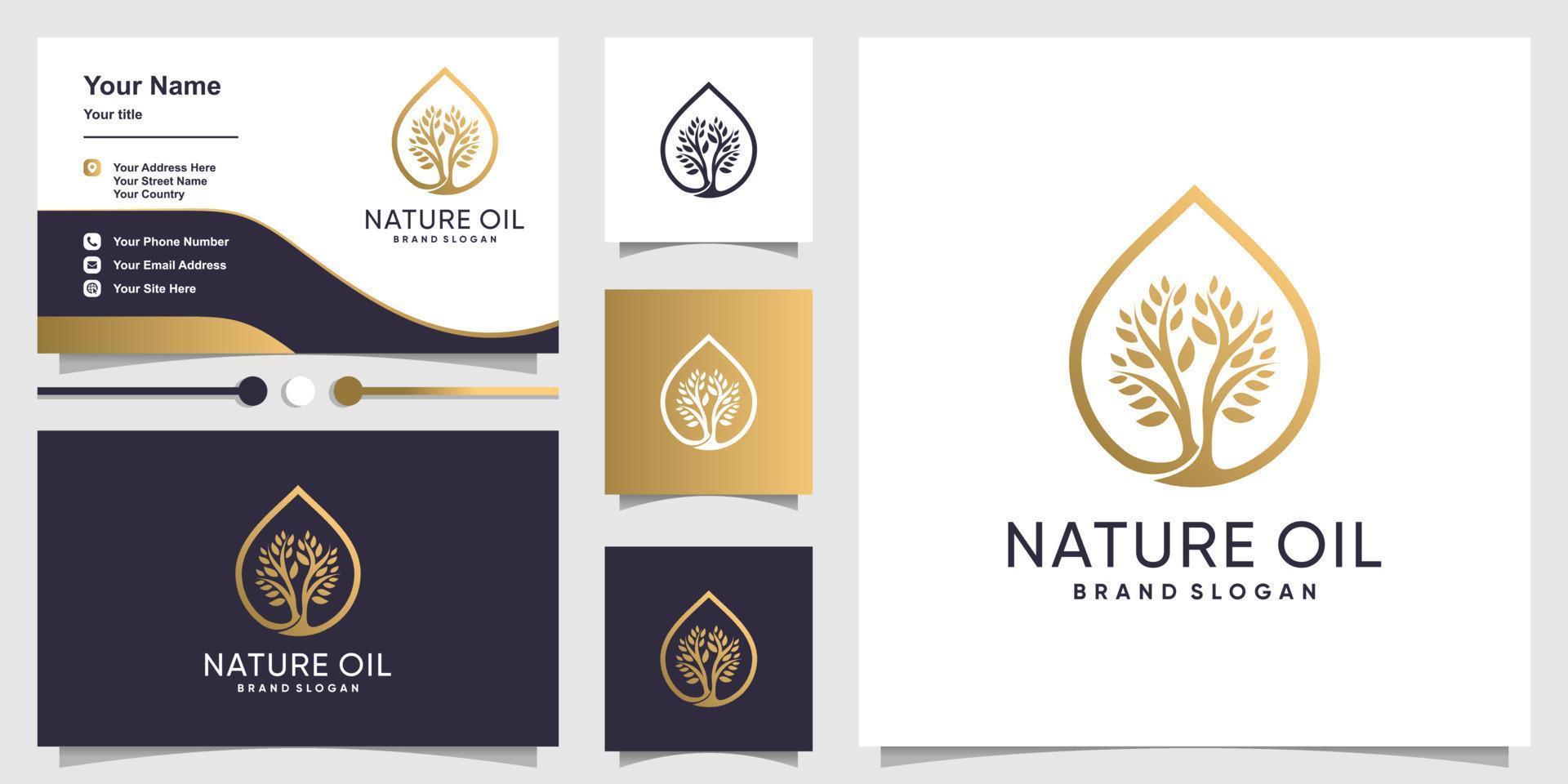 natuurolie-logo met modern boomconcept en visitekaartjeontwerp premium vector