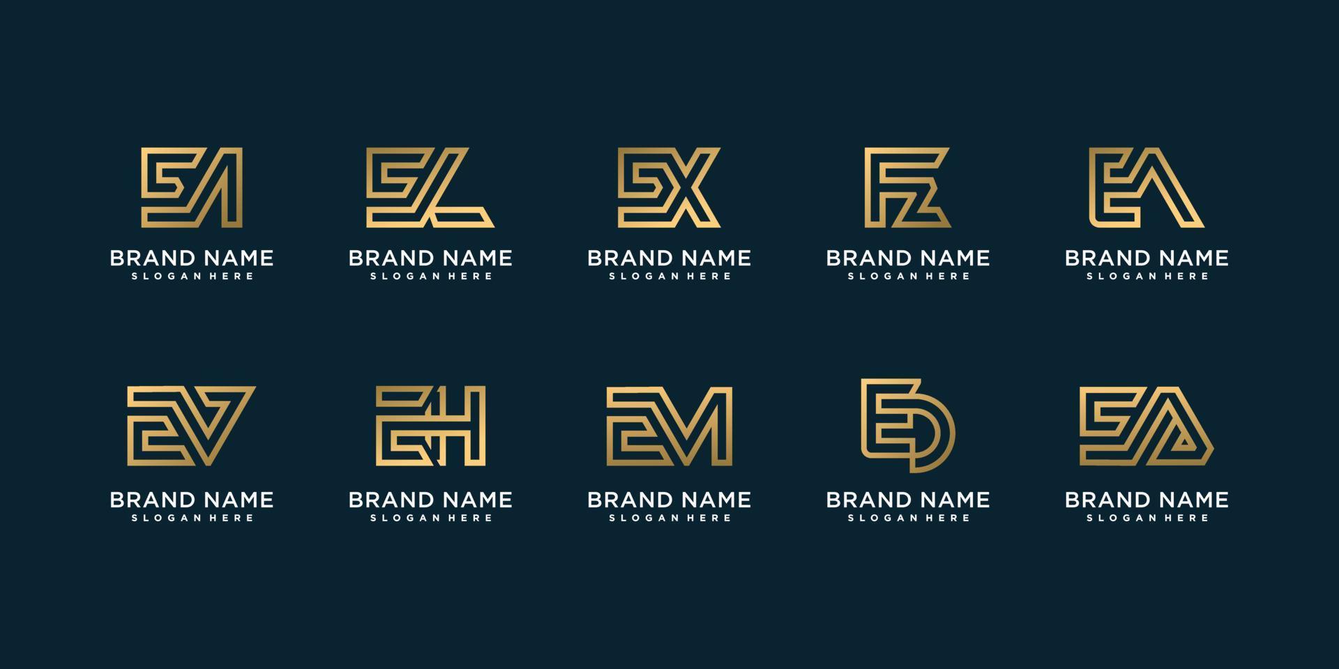 set van gouden letter logo-collectie met eerste e, gouden, bedrijf, premium vector