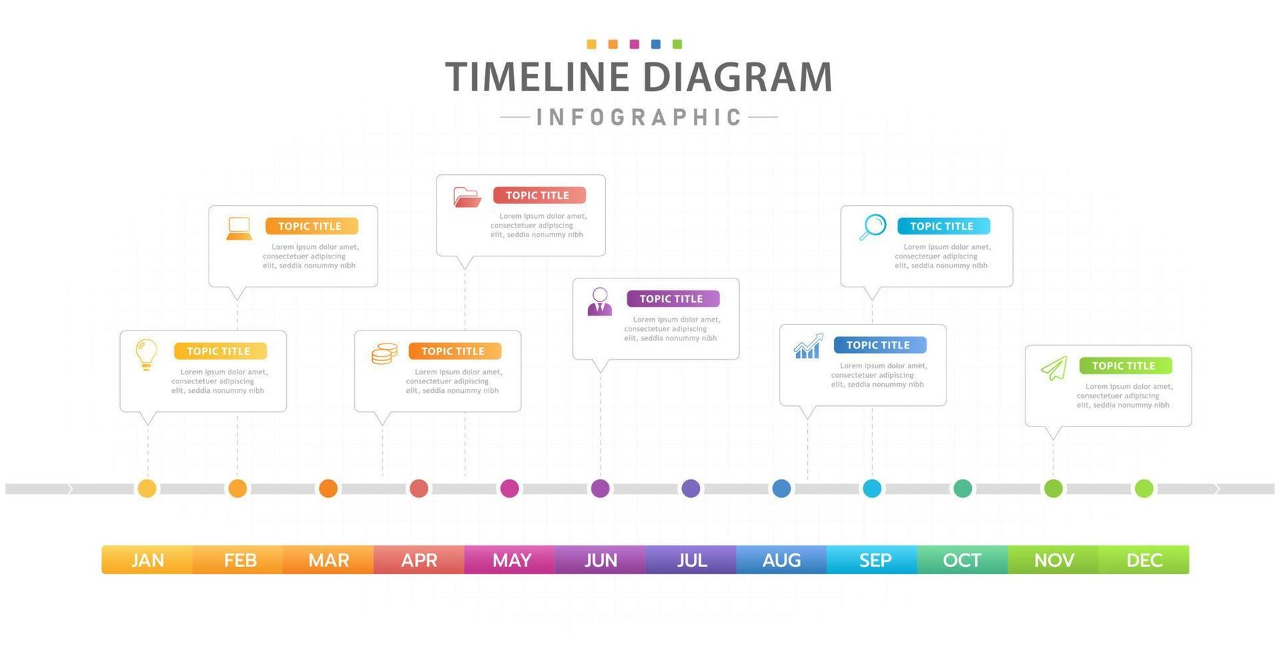 infographic sjabloon voor bedrijven. 12 maanden moderne tijdlijndiagram kalender met dialogen, presentatie vector infographic.