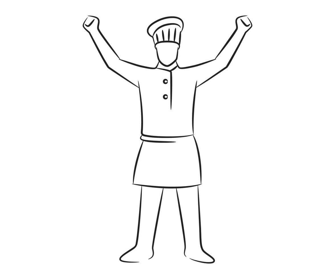 handgetekende vierende chef-kok karakterillustratie vector