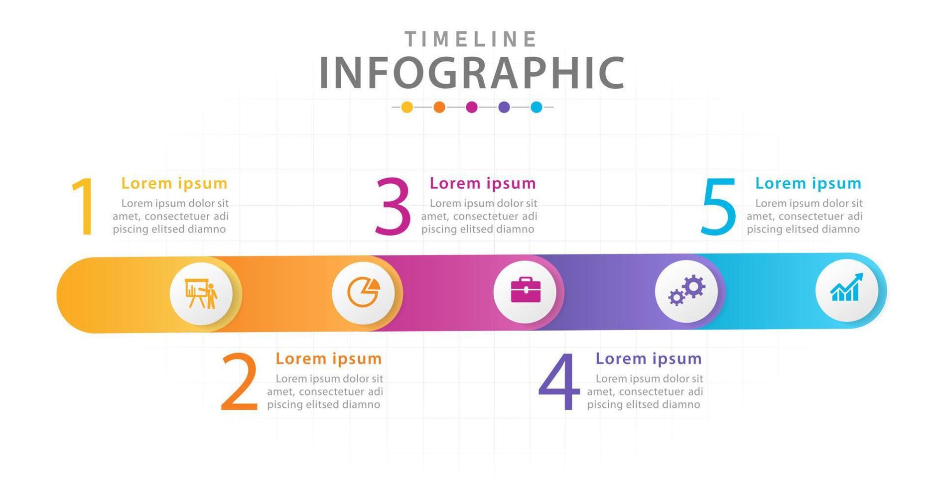 infographic sjabloon voor bedrijven. 5 stappen tijdlijndiagram met cirkels, presentatie vector infographic.