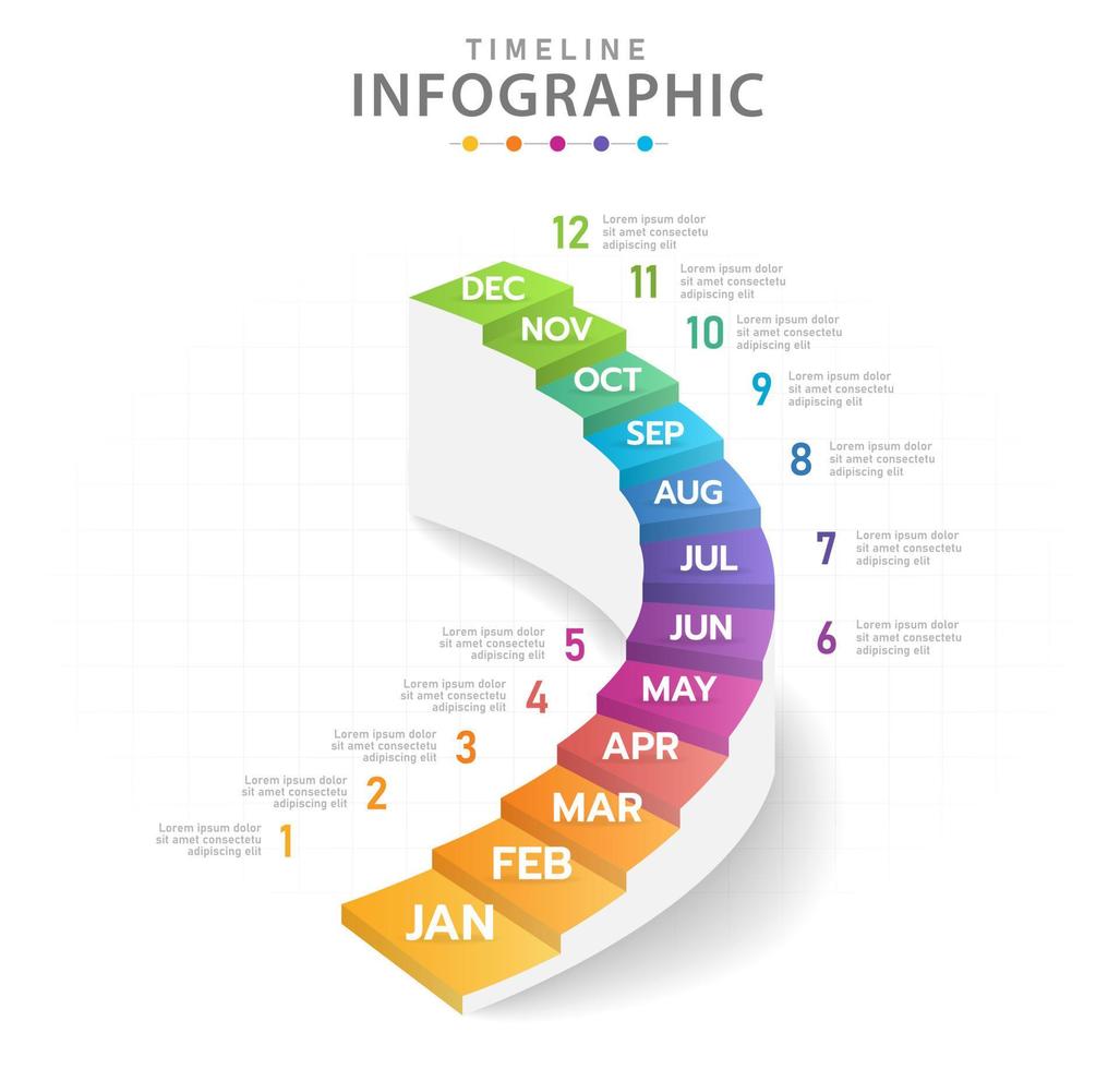 infographic sjabloon voor bedrijven. moderne tijdlijndiagramkalender met traptoekenningsgrafiek. vector