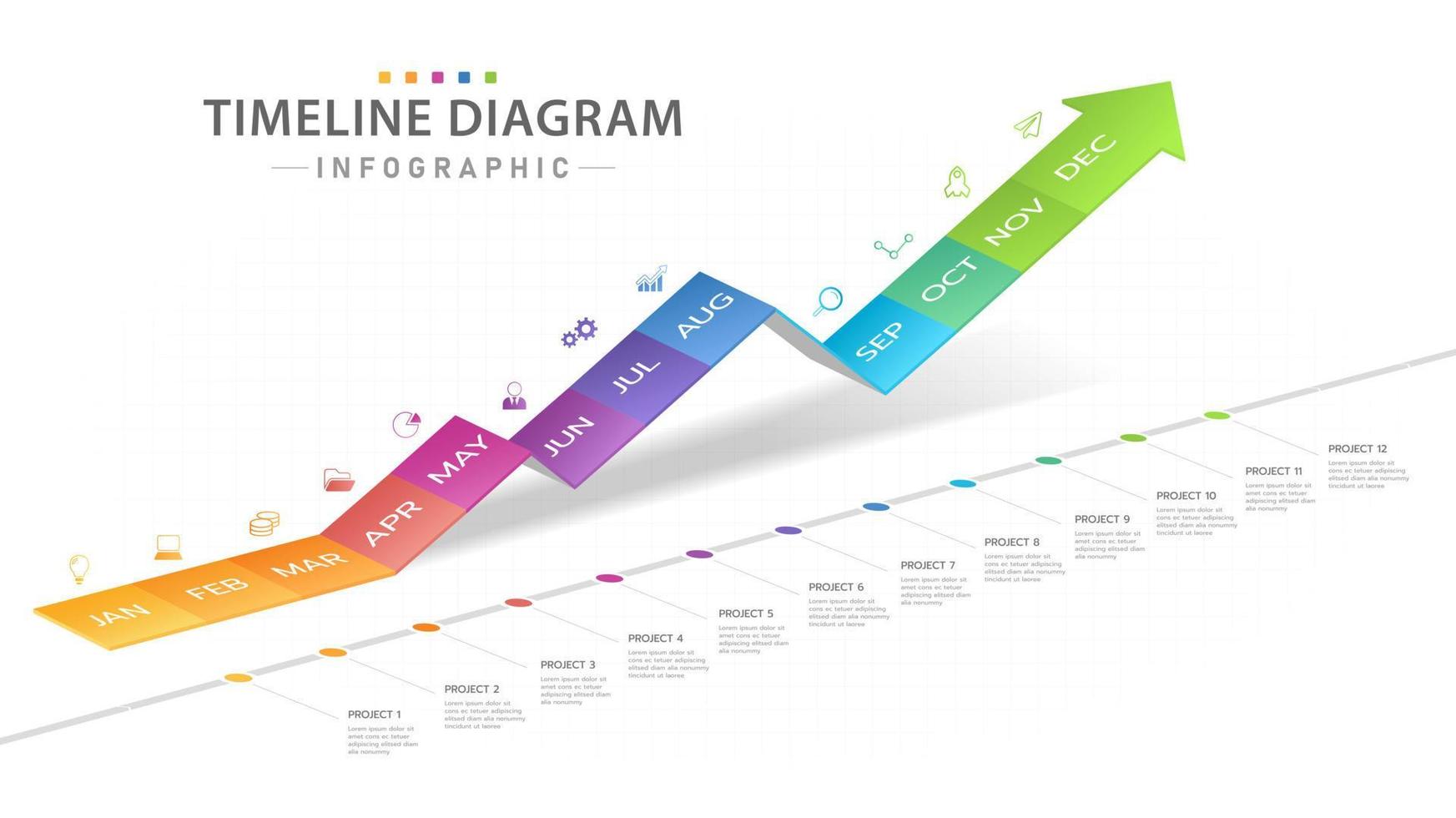 infographic sjabloon voor bedrijven. 12 maanden moderne tijdlijn diagram kalender met groei grafiek, presentatie vector infographic.