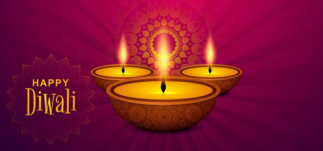 Diwali festival wenskaart met Diwali diya achtergrond vector