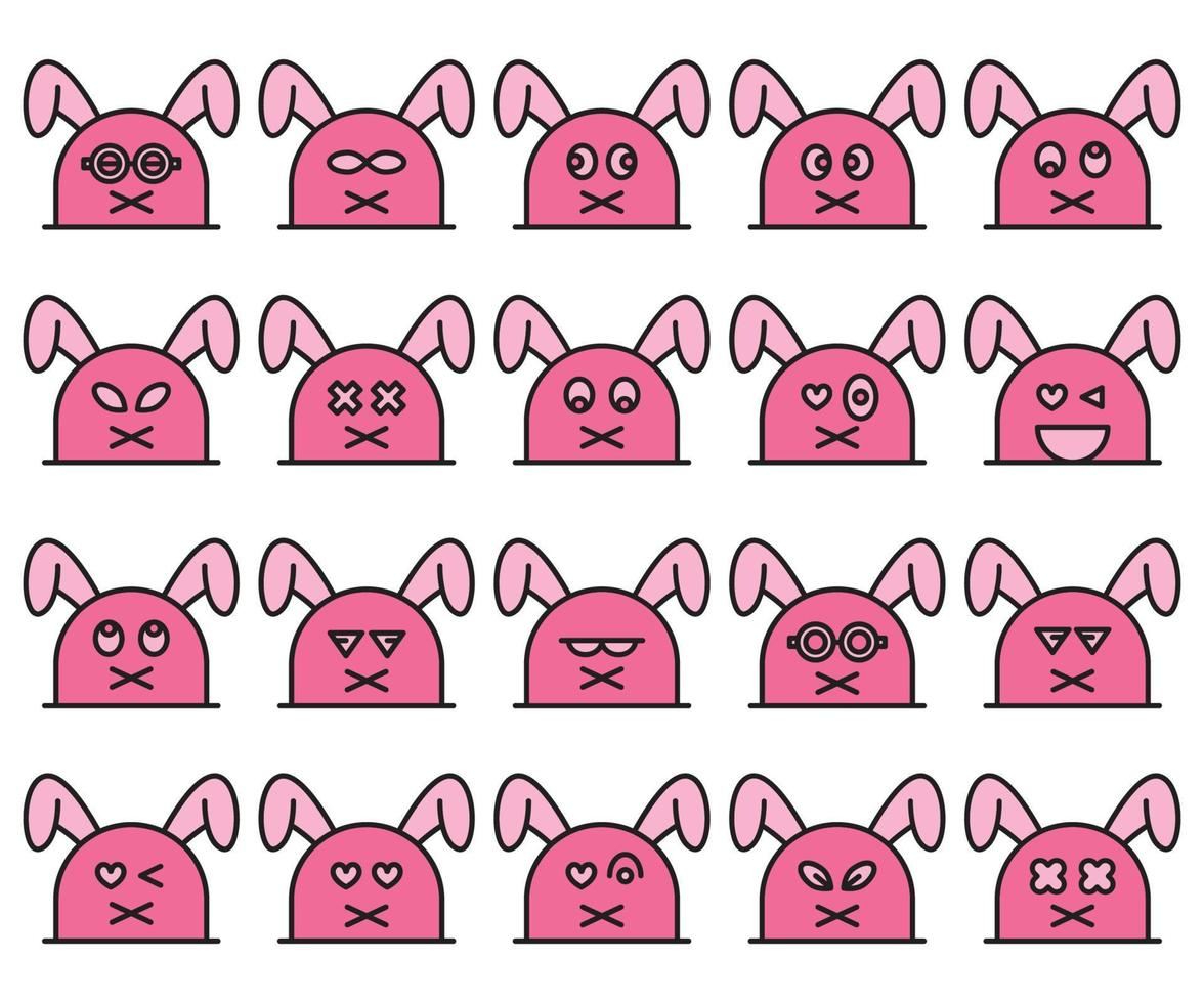 roze konijn emoticons set vector