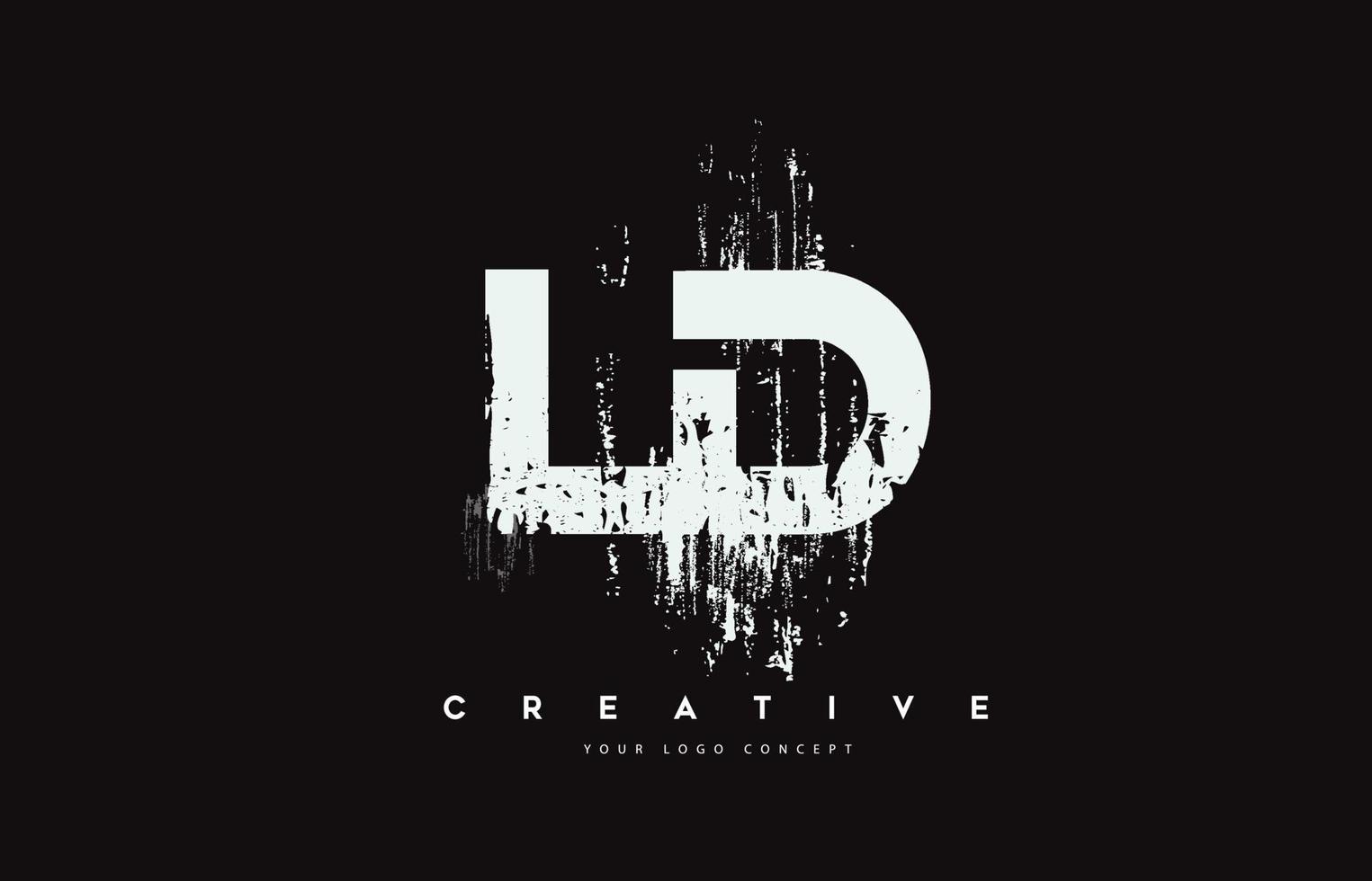 ld ld grunge brush letter logo ontwerp in witte kleuren vector illustratie.