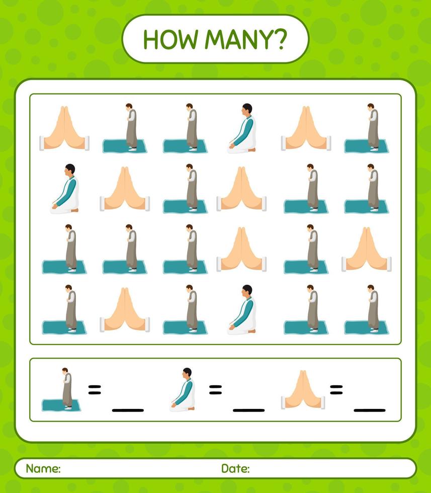 hoeveel telspel met ramadan-pictogram. werkblad voor kleuters, activiteitenblad voor kinderen, afdrukbaar werkblad vector