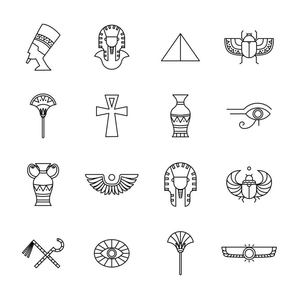set van Egypte pictogrammen ontwerp. eenvoudig symbool voor religie en cultuur van egypte. oude egypte elementen geïsoleerd. vector
