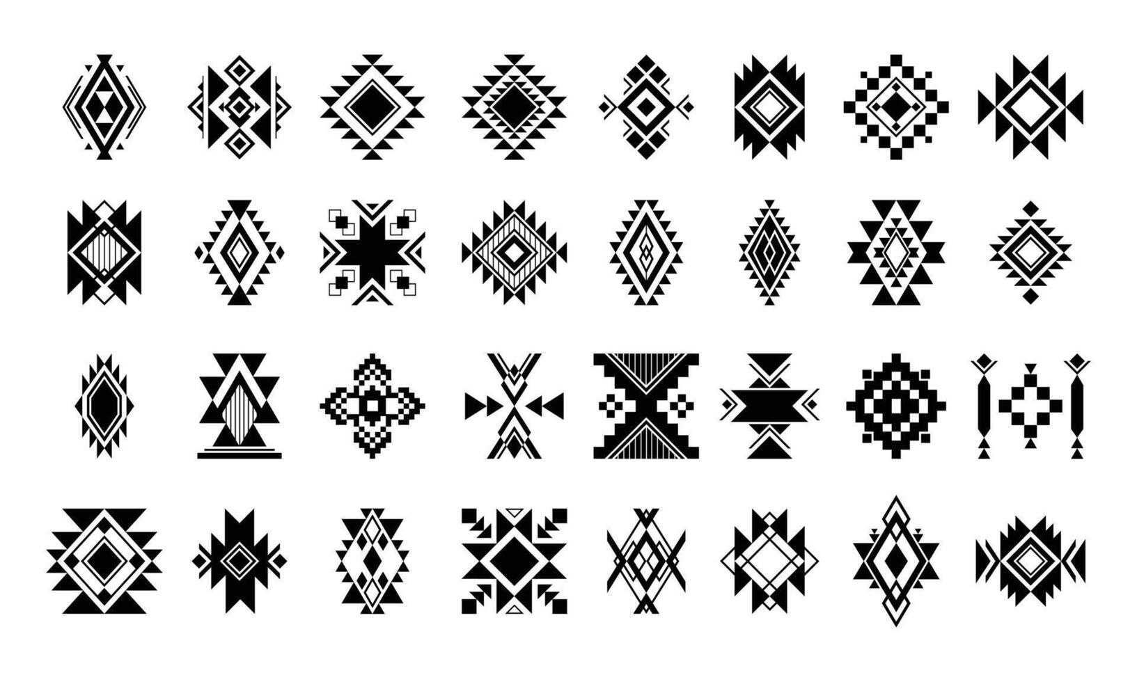 set van tribal decoratieve elementen. etnisch patroon voor textielontwerp. Azteekse geometrische sieraad. vector