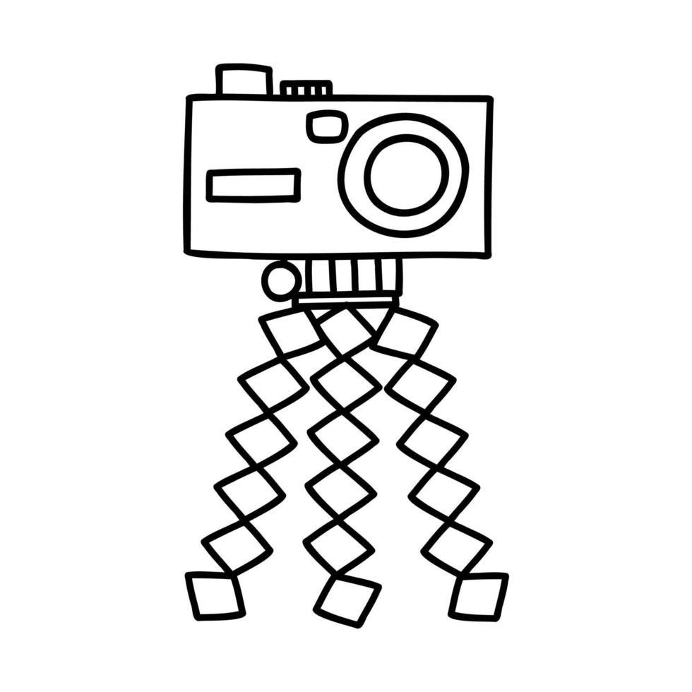 doodle fotostandaard op een standaard voor het opnemen van video. hand getekende vectorillustratie. vector