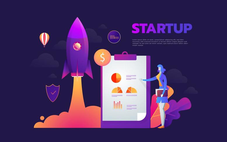 Startup lancering proces isometrische Banner vector